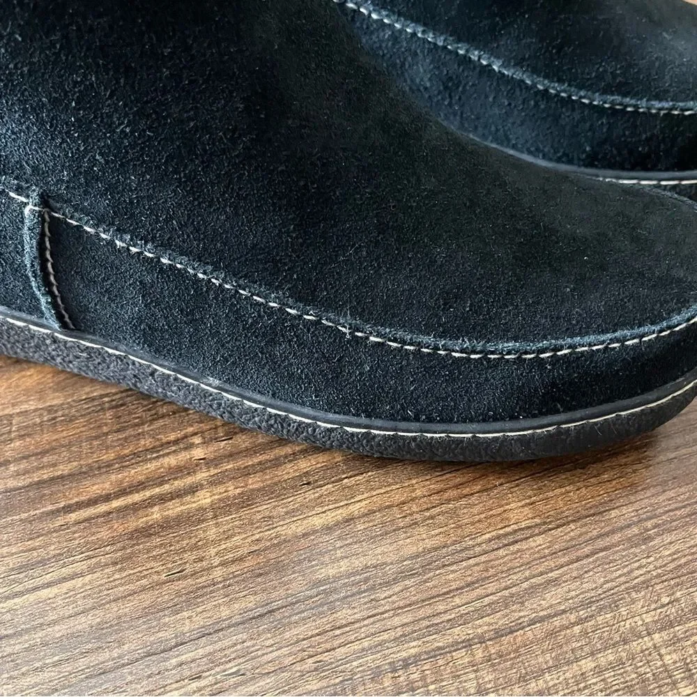 Lands' End Black Suede Fleece Lined Winter Ankle Boots with Zipper Size 10 B
